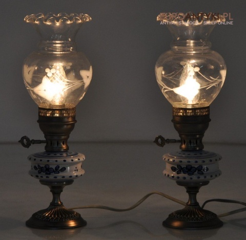2 STARE SREBRNE LAMPKI LAMPY VINTAGE CERAMICZNE
