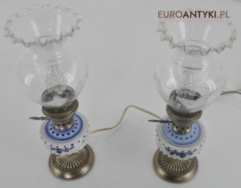 2 STARE SREBRNE LAMPKI LAMPY VINTAGE CERAMICZNE