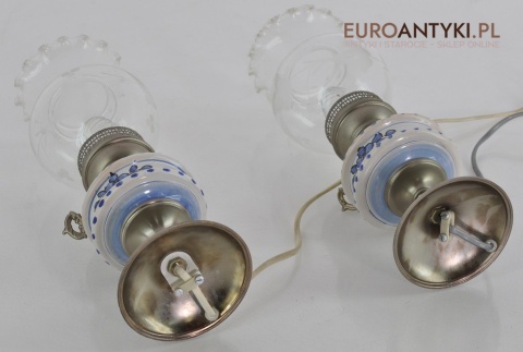 2 STARE SREBRNE LAMPKI LAMPY VINTAGE CERAMICZNE