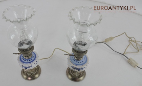 2 STARE SREBRNE LAMPKI LAMPY VINTAGE CERAMICZNE