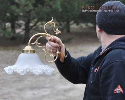 Duży rustykalny kinkiet lampka ścienna prowansalska z żółtym kloszem