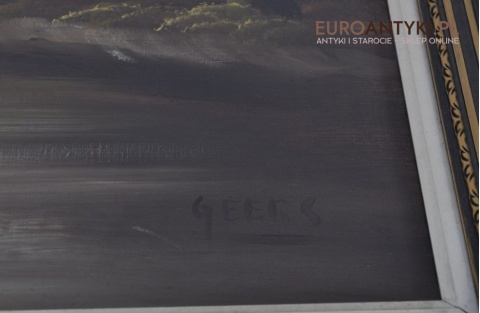 DUZY STARY OBRAZ OLEJNY OLEJ DROGA przez MOST