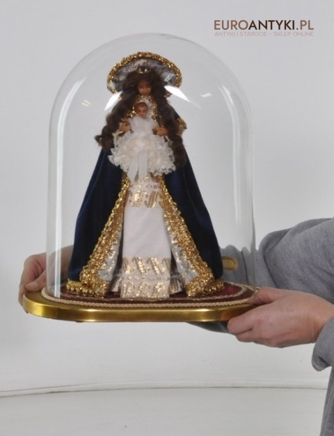 MATKA BOSKA Z JEZUSEM FIGURKI POD SZKLEM ANTYK