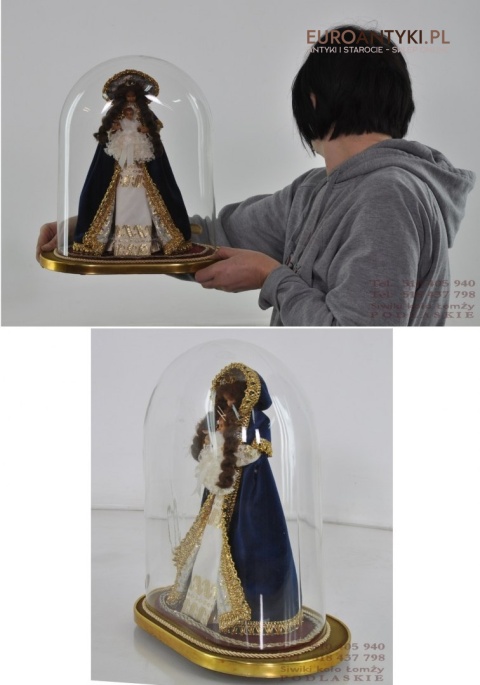 MATKA BOSKA Z JEZUSEM FIGURKI POD SZKLEM ANTYK