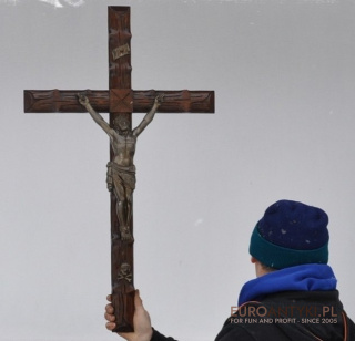 XL ANTYK DUZY STARY KRZYZ Z JEZUSEM LATA 1900 INRI