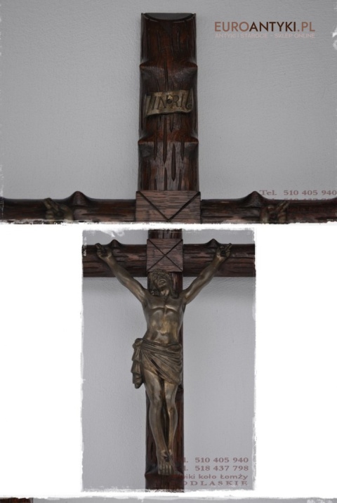 XL ANTYK DUZY STARY KRZYZ Z JEZUSEM LATA 1900 INRI