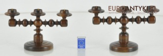 2 DREWNIANE STARE SWIECZNIKI NA TRZY SWIECE ANTYK