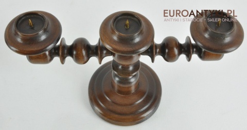 2 DREWNIANE STARE SWIECZNIKI NA TRZY SWIECE ANTYK