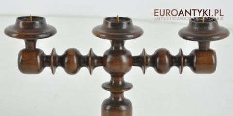 2 DREWNIANE STARE SWIECZNIKI NA TRZY SWIECE ANTYK