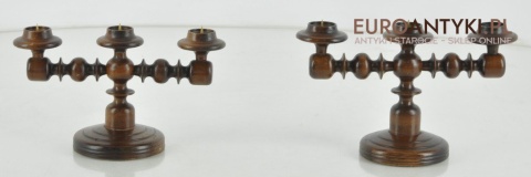 2 DREWNIANE STARE SWIECZNIKI NA TRZY SWIECE ANTYK