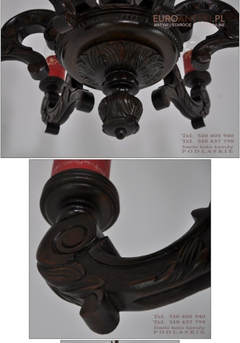 ANTYK DUZY ZYRANDOL RZEZBIONY Z LITEGO DREWNA XXL