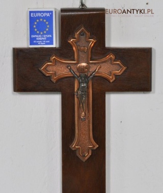 ANTYK STARY DREWNIANY MIEDZIANY KRZYZ KRZYZYK INRI
