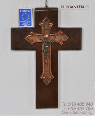 ANTYK STARY DREWNIANY MIEDZIANY KRZYZ KRZYZYK INRI