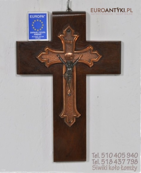 ANTYK STARY DREWNIANY MIEDZIANY KRZYZ KRZYZYK INRI