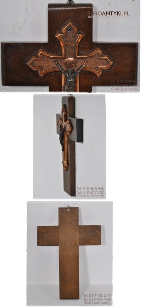 ANTYK STARY DREWNIANY MIEDZIANY KRZYZ KRZYZYK INRI