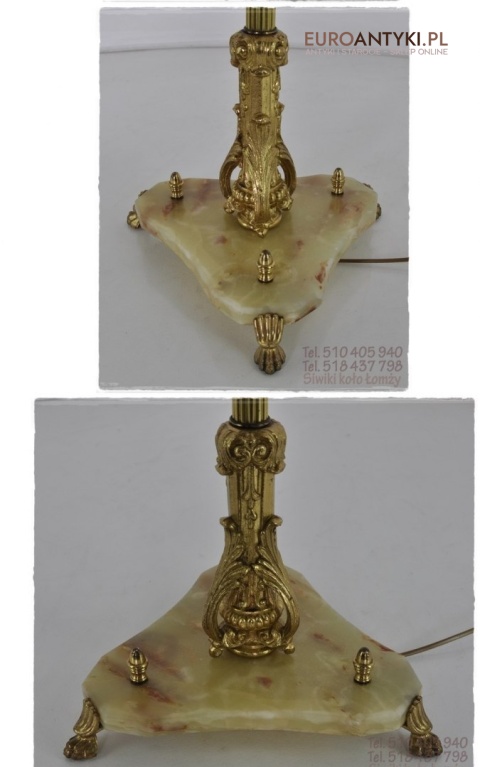 STARA LAMPA PODLOGOWA Z MOSIADZU I ONYKSU ONYX