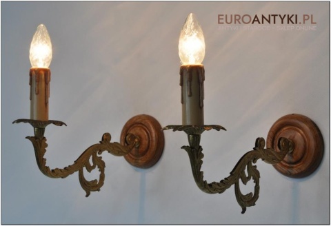 Stare KINKIETY lampki lampy MOSIADZ kinkiet DREWNO