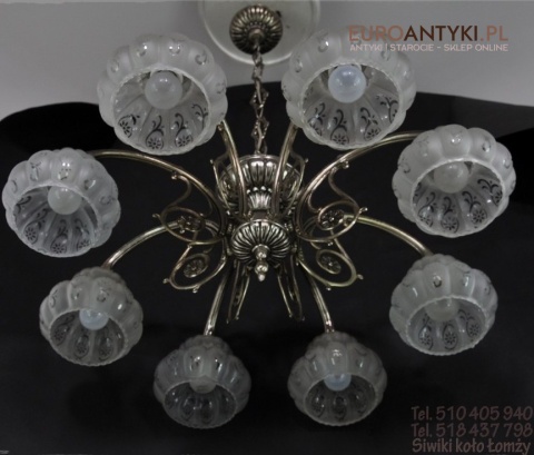 XL DUZY STARY SREBRNY ZYRANDOL Z KLOSZAMI ANTYK XL