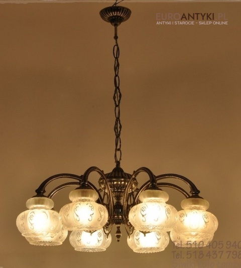 XL DUZY STARY SREBRNY ZYRANDOL Z KLOSZAMI ANTYK XL