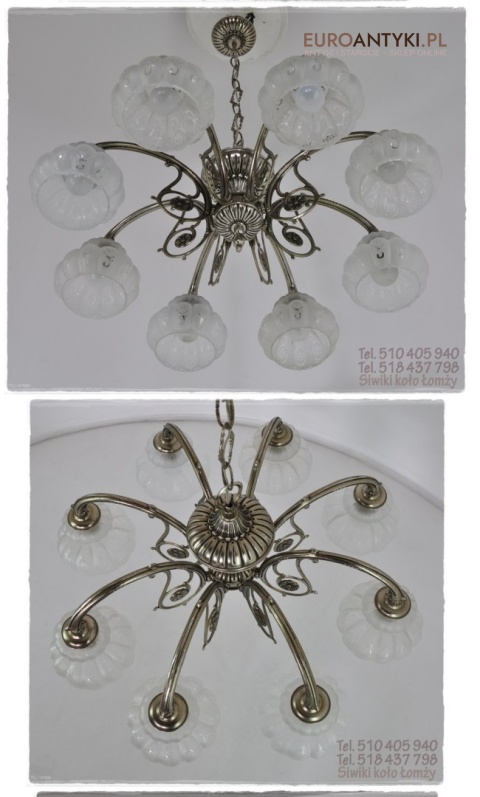 XL DUZY STARY SREBRNY ZYRANDOL Z KLOSZAMI ANTYK XL