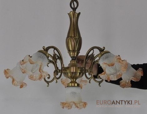 XL STARY DUZY ZYRANDOL LAMPA SUFITOWA Z KLOSZAMI