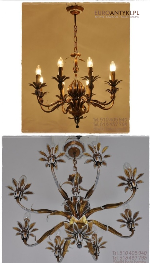 XL STARY DUZY ZYRANDOL SCHABBY CHIC KREMOWO ZLOTY