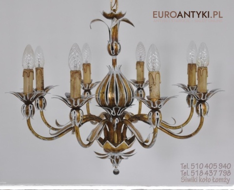 XL STARY DUZY ZYRANDOL SCHABBY CHIC KREMOWO ZLOTY