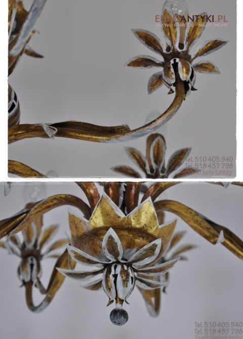 XL STARY DUZY ZYRANDOL SCHABBY CHIC KREMOWO ZLOTY