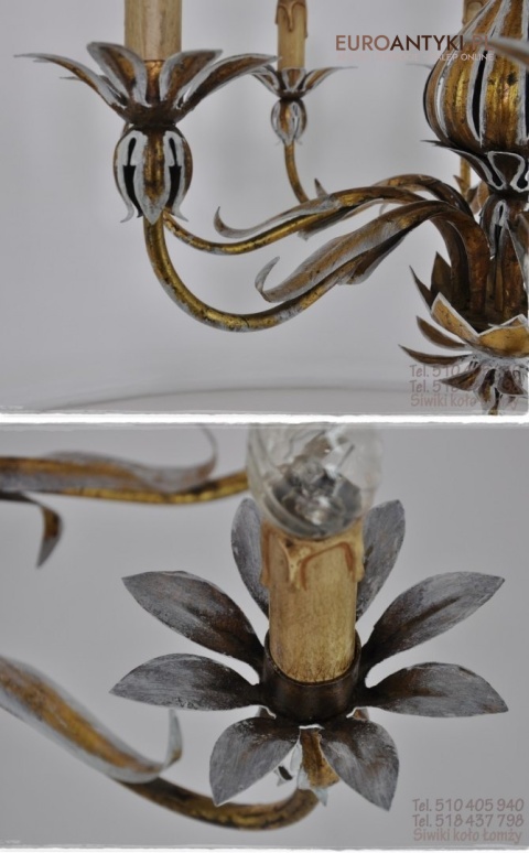 XL STARY DUZY ZYRANDOL SCHABBY CHIC KREMOWO ZLOTY