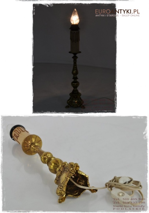 DUZA STARA ZLOTA LAMPKA LAMPA Z ANIOLKIEM ANIOLEM