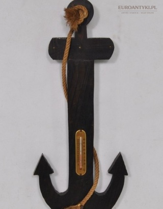 RZEZBIONA KOTWICA MARYNARSKA Z TERMOMETREM DREWNO