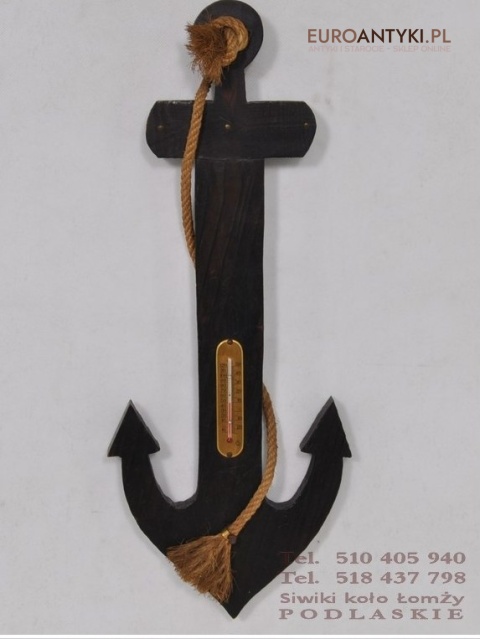 RZEZBIONA KOTWICA MARYNARSKA Z TERMOMETREM DREWNO