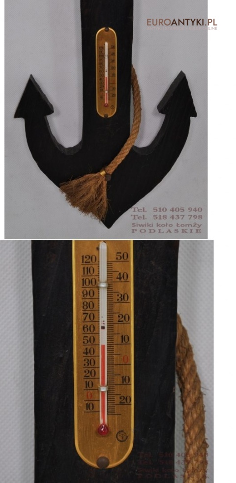 RZEZBIONA KOTWICA MARYNARSKA Z TERMOMETREM DREWNO