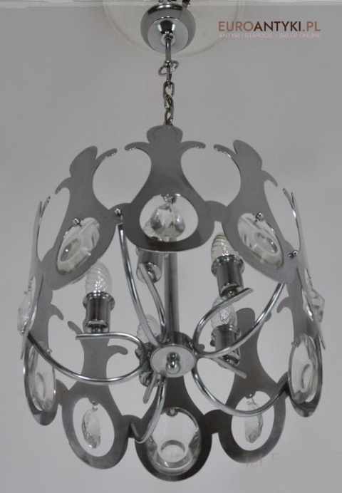 SREBRNY CHROMOWANY ZYRANDOL OKRAGLY LAMPA SUFITOWA