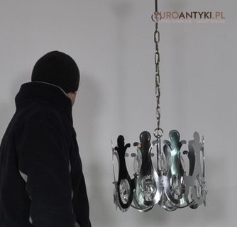 SREBRNY CHROMOWANY ZYRANDOL OKRAGLY LAMPA SUFITOWA