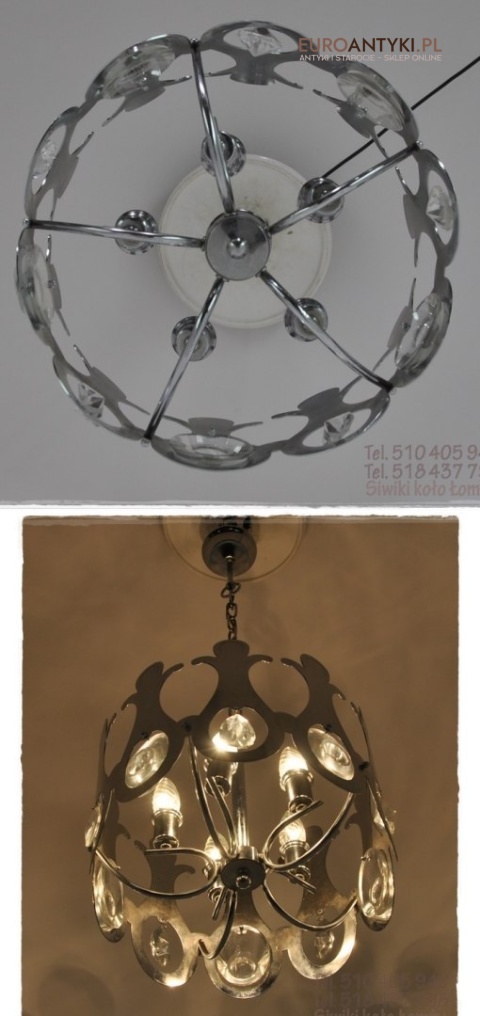 SREBRNY CHROMOWANY ZYRANDOL OKRAGLY LAMPA SUFITOWA