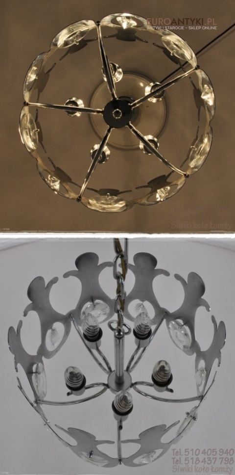 SREBRNY CHROMOWANY ZYRANDOL OKRAGLY LAMPA SUFITOWA