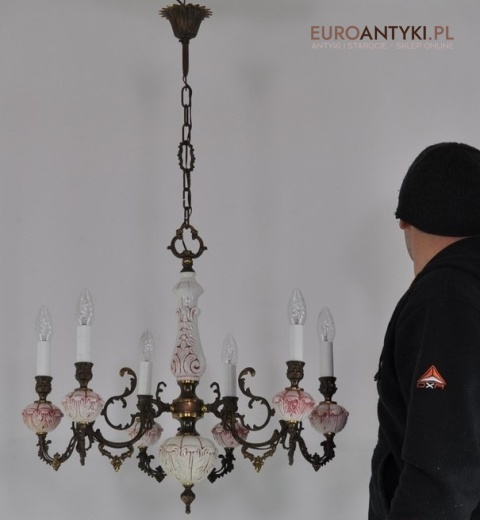 XL DUZA LAMPA DUZY ROZOWY ZYRANDOL VINTAGE ANTYK