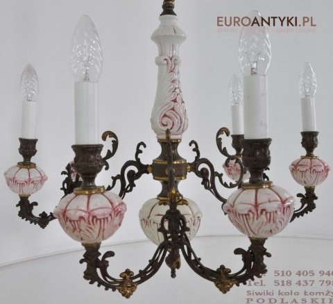 XL DUZA LAMPA DUZY ROZOWY ZYRANDOL VINTAGE ANTYK