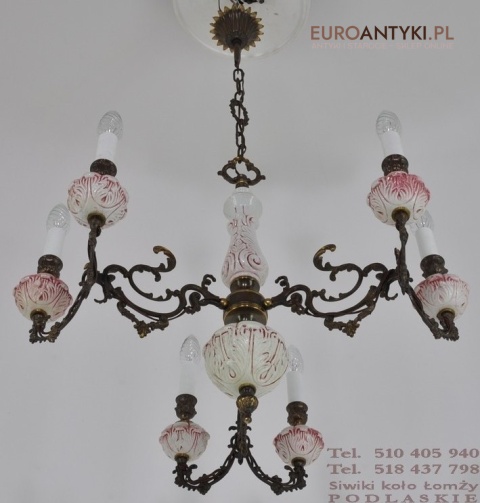 XL DUZA LAMPA DUZY ROZOWY ZYRANDOL VINTAGE ANTYK