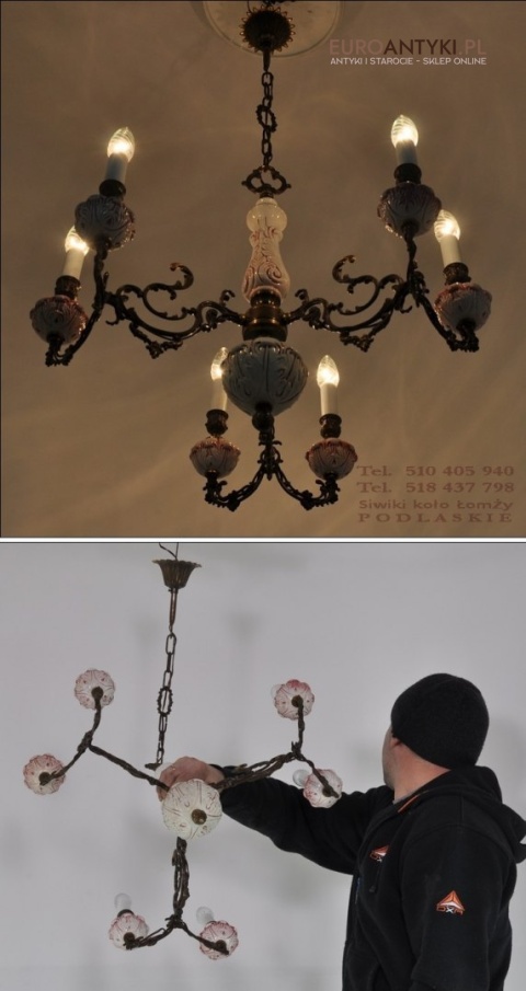 XL DUZA LAMPA DUZY ROZOWY ZYRANDOL VINTAGE ANTYK
