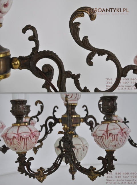 XL DUZA LAMPA DUZY ROZOWY ZYRANDOL VINTAGE ANTYK