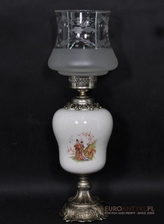 XL SREBRNA DUZA STARA JAPONSKA LAMPA Z PORCELANY