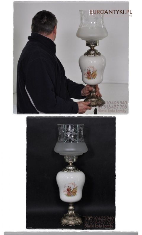 XL SREBRNA DUZA STARA JAPONSKA LAMPA Z PORCELANY