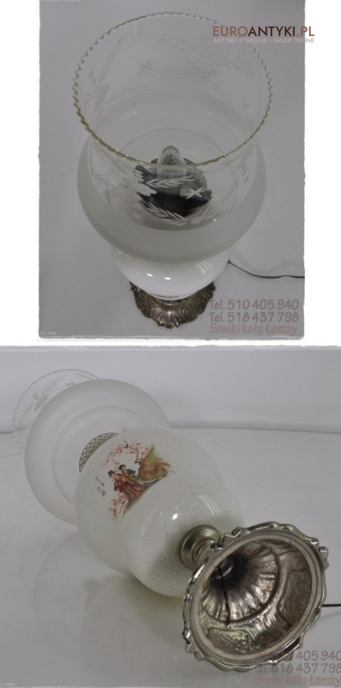 XL SREBRNA DUZA STARA JAPONSKA LAMPA Z PORCELANY
