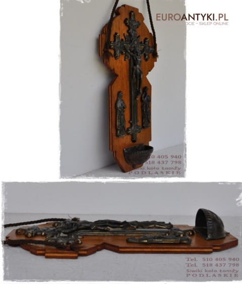 ANTYK Aspersorium kropielnica z krzyzem JEZUS