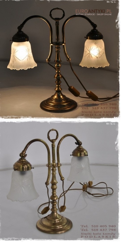 ANTYK STARA LAMPA LAMPKA Z BRAZU SZLIFOWANE KLOSZE