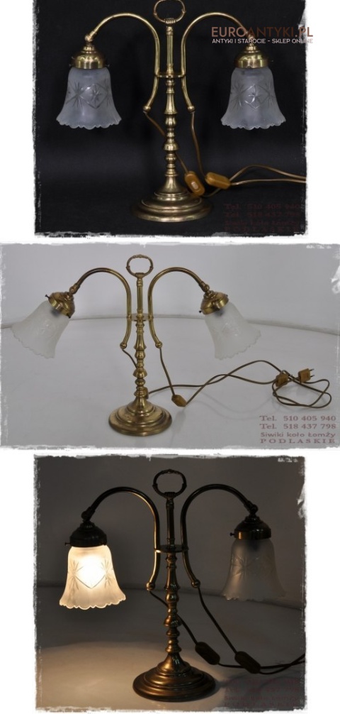 ANTYK STARA LAMPA LAMPKA Z BRAZU SZLIFOWANE KLOSZE