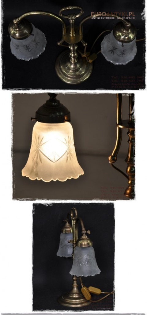 ANTYK STARA LAMPA LAMPKA Z BRAZU SZLIFOWANE KLOSZE