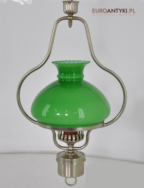 STARA SREBRNA LAMPA LAMPKA Z ZIELONYM KLOSZEM
